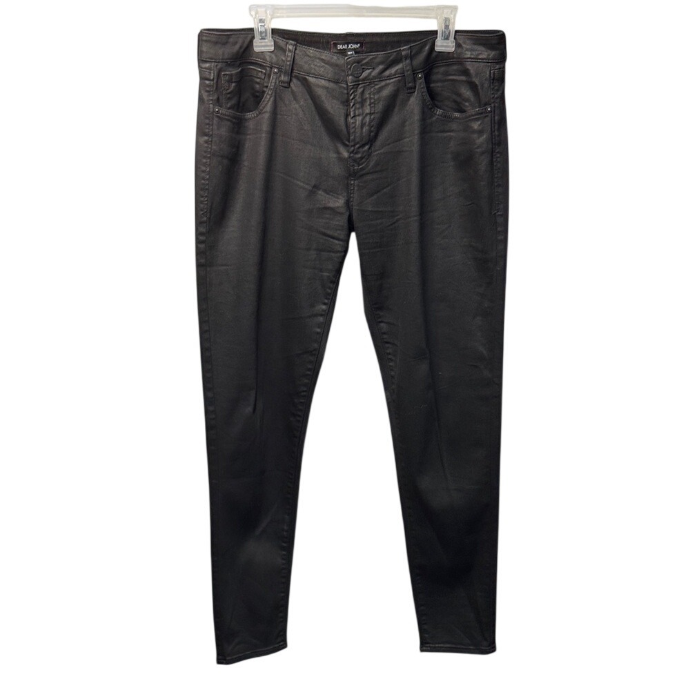 Dear John Black Coated Skinny Jeans Waxed Denim‎ Pants Size 32